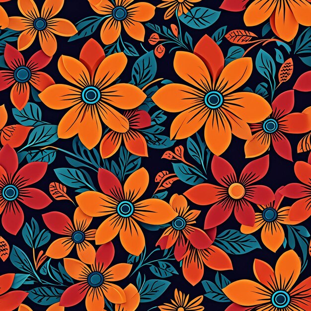 Photo a seam floral pattern in orange and blue