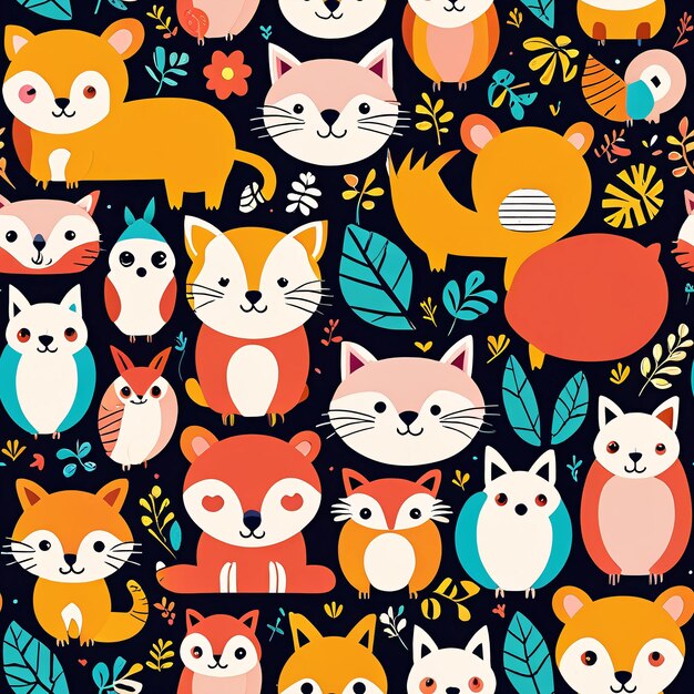seam pattern with cute cats