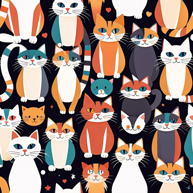 seam pattern with cute cats