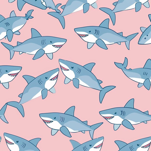 Photo a seam pattern with sharks on a pink background generative ai