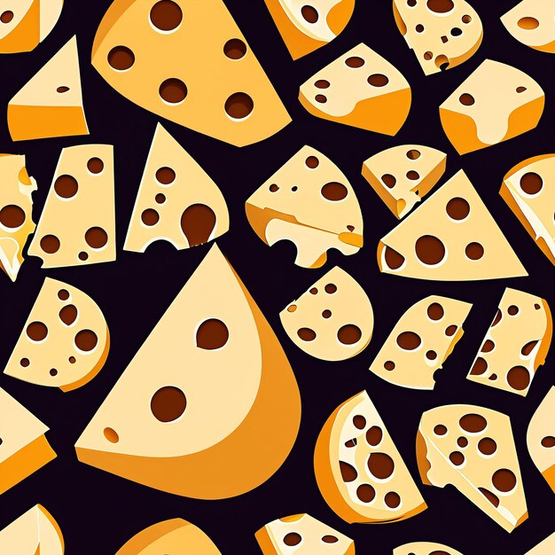 seam pattern with slices of cheese on a black background