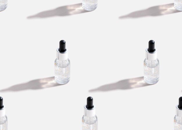 Seamlee patroon serum essentie in glazen fles op witte achtergrond. Geïsoleerde huidverzorgingsolie