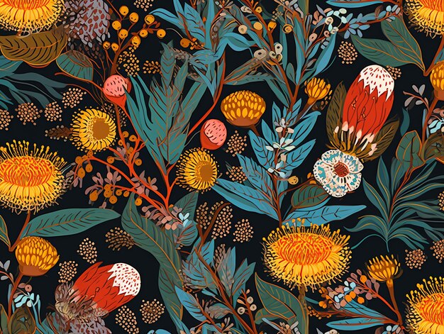 seamles pattern australia flowers for textile and paper warp