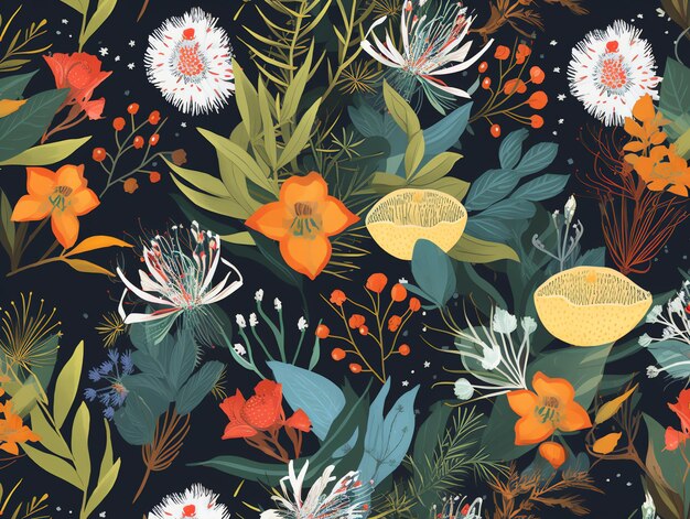 seamles pattern australia flowers for textile and paper warp