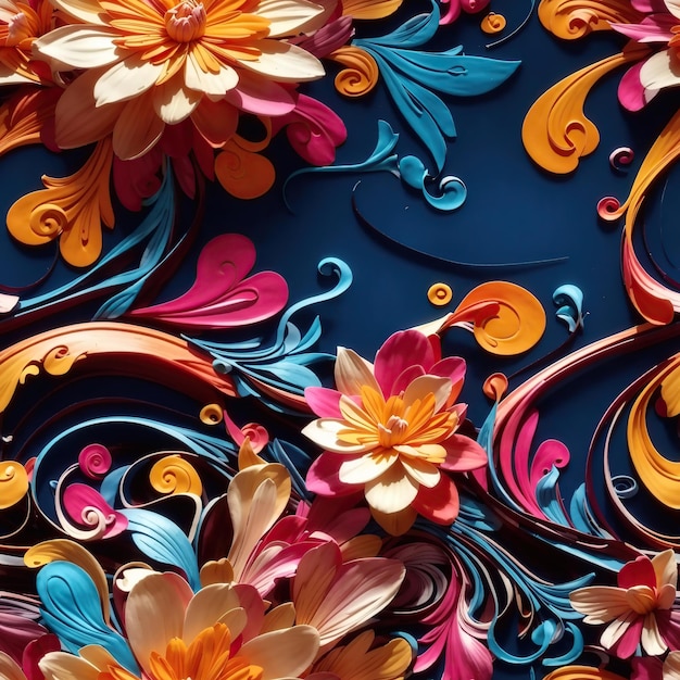 seamless 3d pattern colurful and vibrant swirly and flowery background