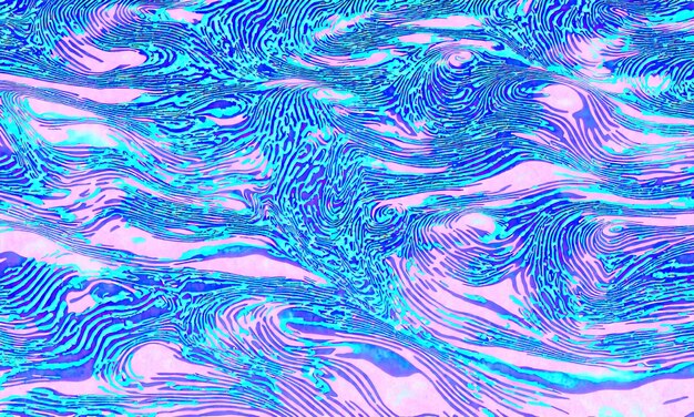원활한 80년대 홀로그램 핑크와 블루 서리로 덥은 녹은 파도 배경 질감 무지개 빛깔의 추상
