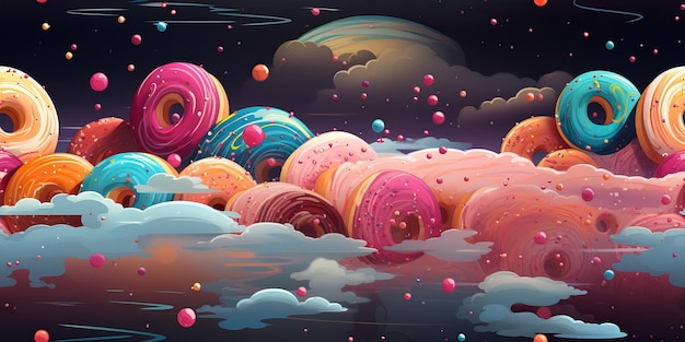 Photo seamless abstract background with colorful donuts creative illustration