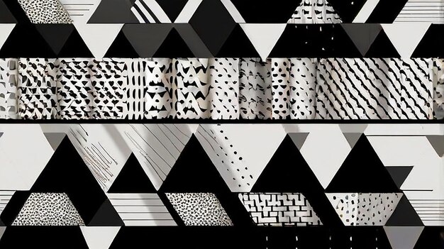 Photo seamless abstract geometric pattern with triangle lines in black and white