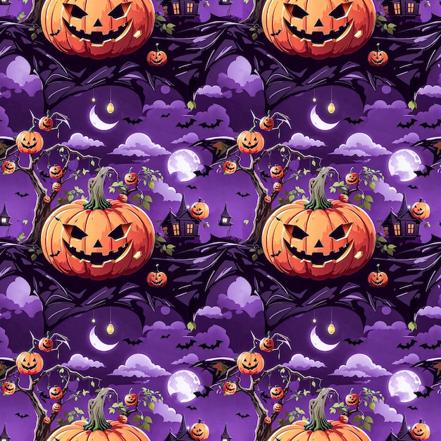 Бесшовный абстрактный шаблон Хэллоуина с зловещими улыбающимися тыквами Генеративный ИИ