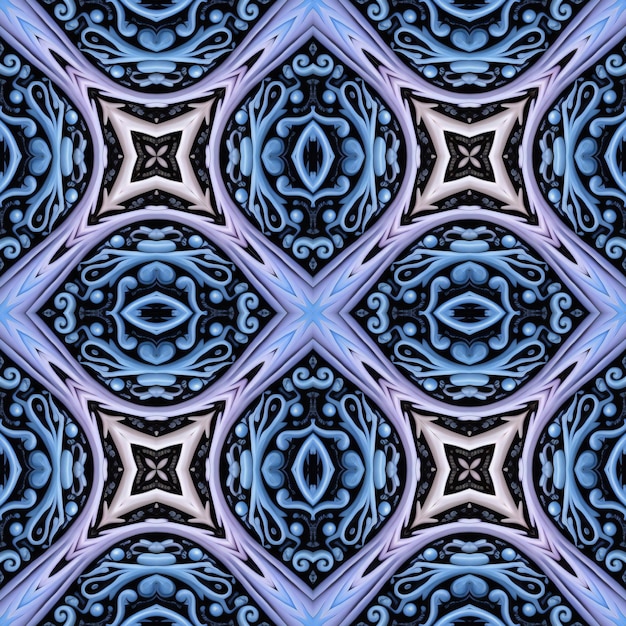 Seamless abstract pattern symmetrical intricate and colorful in blue and white tones