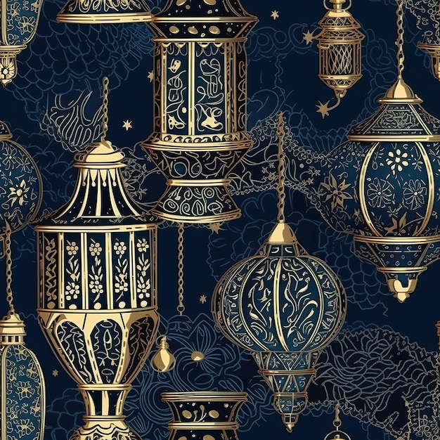 Seamless abstract pattern with arabic lantern wallpaper background design Generative AIxA