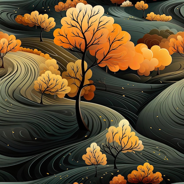 Seamless autumn forest background tiled