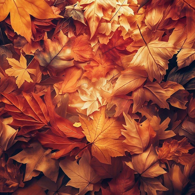 A seamless autumn leaves pattern background in oil paint style