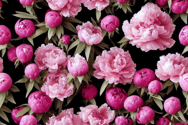 Seamless background of beautiful large peonies floral background