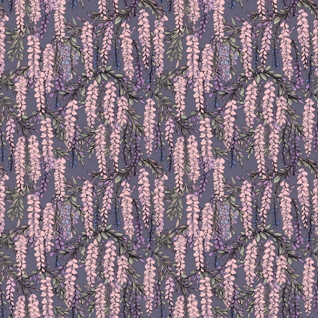 Photo seamless background of cascading wisteria ai generated