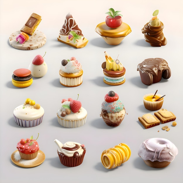 Seamless background of different types of cakes and pastries