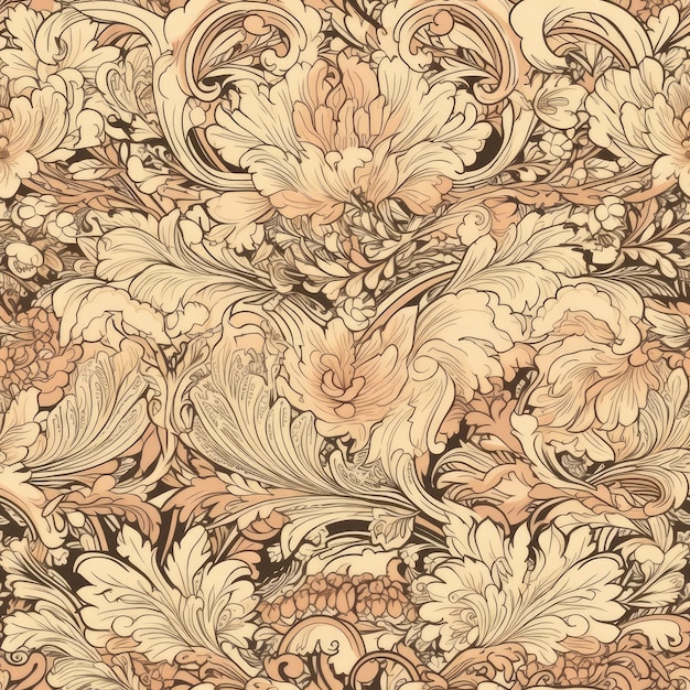 Seamless Background Floral Pattern With Beige And Ecru Colors Generative AI