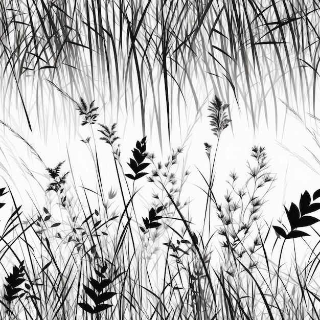 Seamless Background Grass On White Background Black And White Generative AI