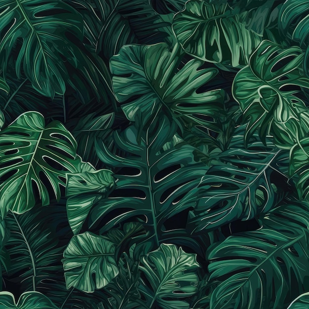 Seamless Background Green Tropical Leaves Generative AI