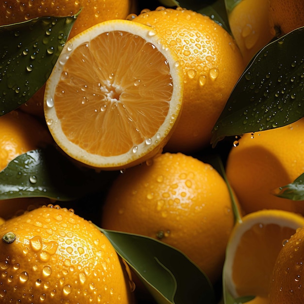 Seamless background image of lots of fresh oranges with few water drops on