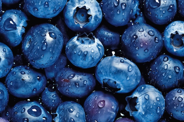 seamless background of many beautiful and shiny blueberry top view
