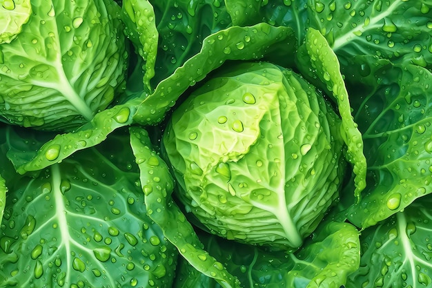 seamless background of many beautiful and shiny cabbage top view