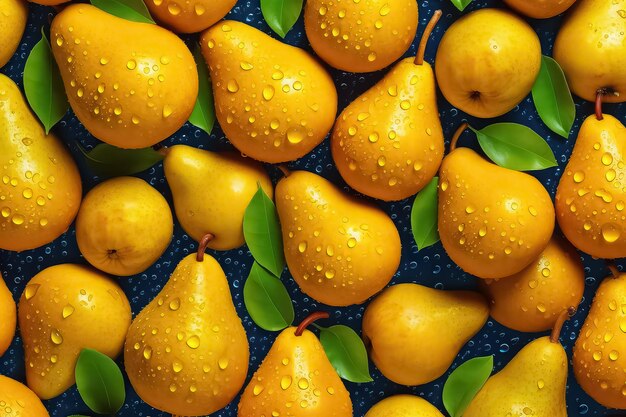 Seamless background of many beautiful and shiny pear top view