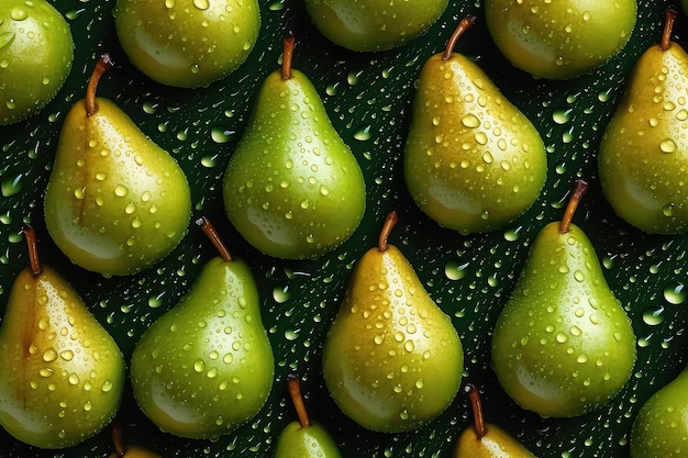 seamless background of many beautiful and shiny pear top view