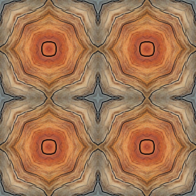 Seamless background pattern Abstract geometric symmetrical pattern on wood