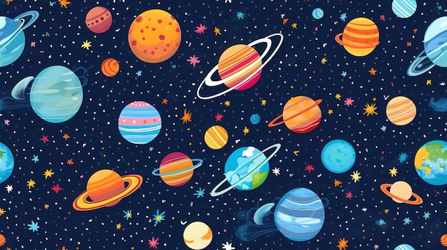 Seamless background pattern with cosmos stars and planets