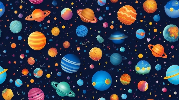 Seamless background pattern with cosmos stars and planets