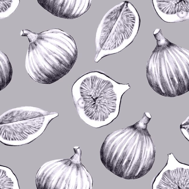 Seamless background with hand drawn fig fruits