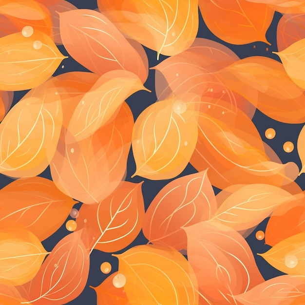 Seamless background with orange leaves and berries on a dark background generative ai