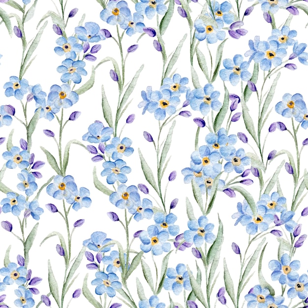 Seamless background with watercolor forgetmenot Beautiful pattern Summer sky blue little flowers