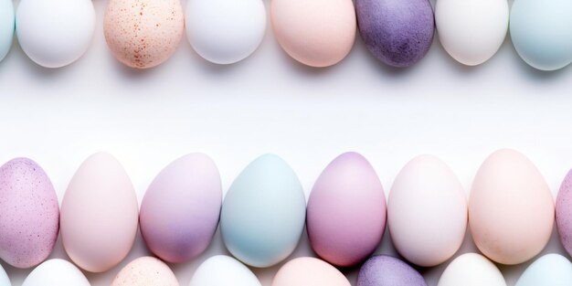 Seamless banner with lilac eggs on a white background space for text Design for Easter celebration