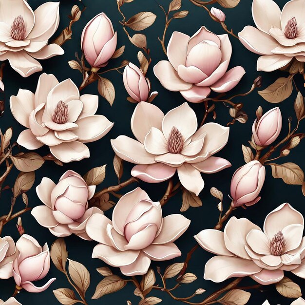 Seamless beautiful magnolia flowers pattern design