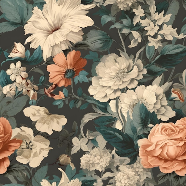 Seamless beauty vintage flower pattern ai generative illustration