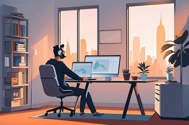 Photo seamless bedtodesk commute remote work ease vector art