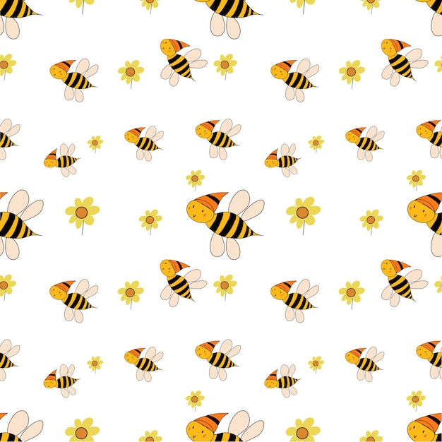 Seamless Bee and flower cartoon cute pattern background cute nature wallpaper