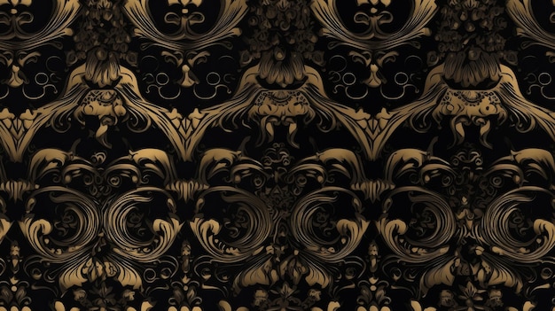 Seamless Black Background Texture with Luxury Gold Ornaments