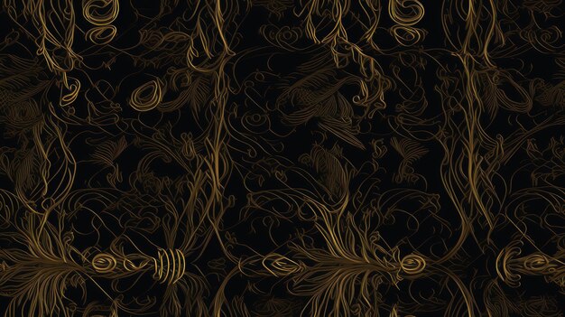 Seamless Black Background Texture with Luxury Gold Ornaments