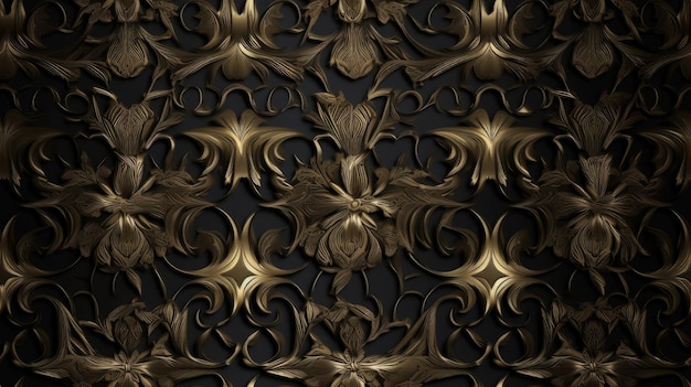 Бесшовная черная фоновая текстура с роскошными золотыми украшениями