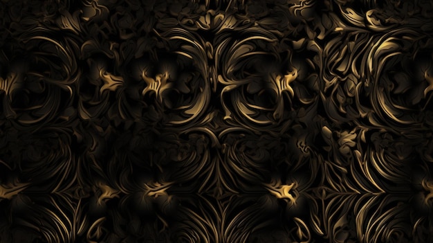 Seamless Black Background Texture with Luxury Gold Ornaments