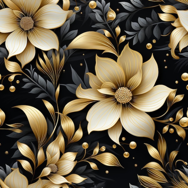 Seamless Black Paisley Pattern with Metallic Gold and Silver Accents Vintage Elegance Generative AI
