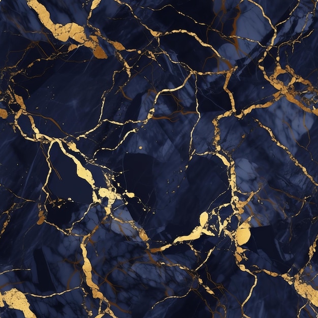 Seamless Blue and Gold Marble Pattern