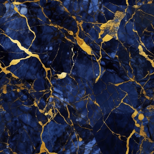 Seamless Blue and Gold Marble Pattern