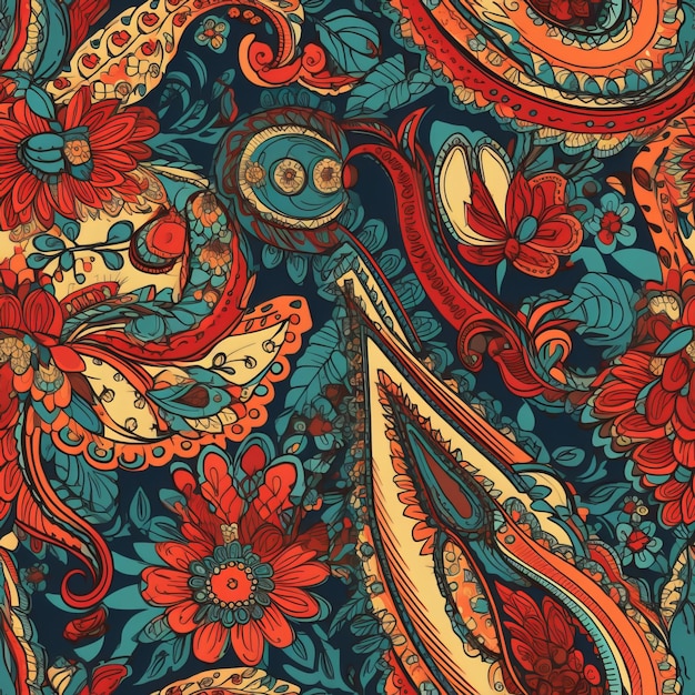 Seamless Bold Paisley Pattern in Vibrant Colors