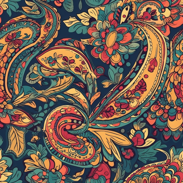 Seamless Bold Paisley Pattern in Vibrant Colors