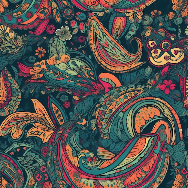 Seamless Bold Paisley Pattern in Vibrant Colors