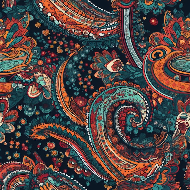 Seamless Bold Paisley Pattern in Vibrant Colors